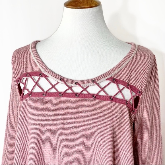 Free People Criss Cross Magenta Pink Striped Pullover Long Sleeve Sweatshirt Top - Picture 3 of 9